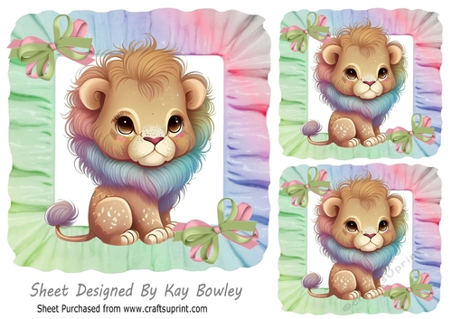 Frill Rainbow 7x7 Frames/Toppers with cute lion (four)
