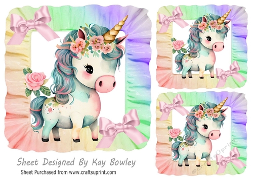 Frill Rainbow 7x7 Frames/Toppers with cute unicorn (one)