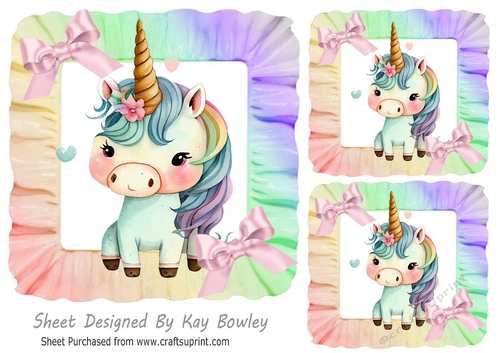 Frill Rainbow 7x7 Frames/Toppers with cute unicorn (two)
