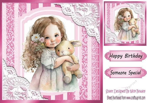 Sweet Little Girl  with Lace and Pink Stripes 8x8