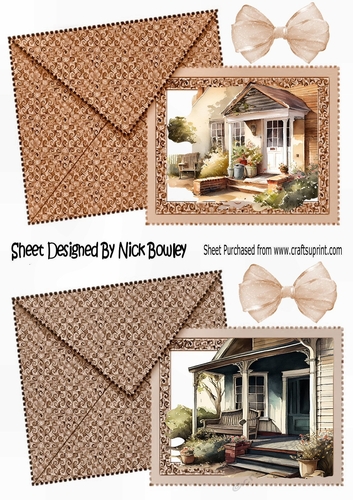 2 Pretty Floral Porch with card/envelope effect Toppers (one)