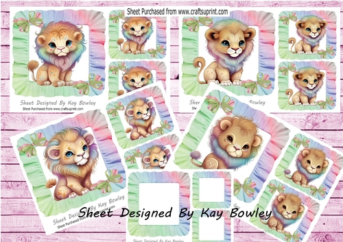  4 Frill Rainbow 7x7 Frames card fronts with cute lions Mini Kit