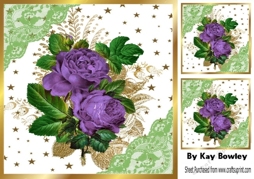 Pretty Purple Roses With Ornate Frame With Gold Stars 8x8