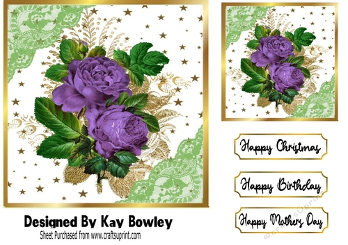 Pretty Purple Roses With Ornate Frame With Gold Stars 7x7