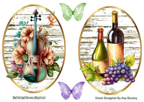 Two Lovely Oval Toppers With Violin And Wine With Grapes
