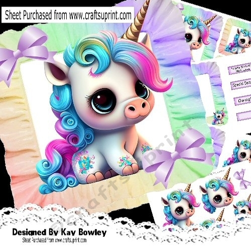 Pretty Rainbow Unicorn With Purple Bows in 7x7 Frill Frame Mini Kit (2)