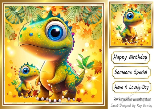 Cute Mum And Baby Dinasaur Sunny Autumn Leaves 8x8 