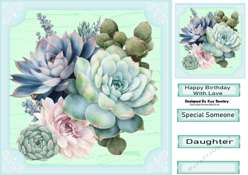 Pretty Pastel Blues Succulents 8x8
