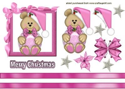 Christmas Teddy in Pink Bow Frame