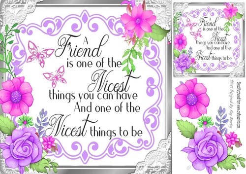 Lovely FRIENDSHIP verse card front with flowers 8x8 (Three)