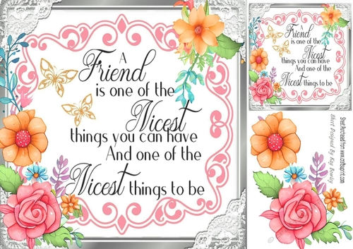 Lovely FRIENDSHIP verse card front with flowers 8x8 (Four )