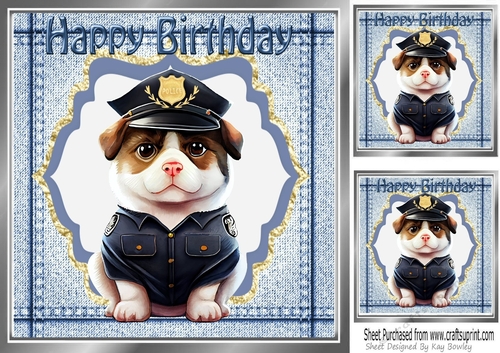 Cute Dog in Police Uniform in Denim Frame 8x8 (Three)