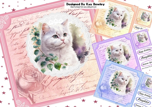  4 pretty kittens on lace with coloured rose scripts 8x8 Mini Kit
