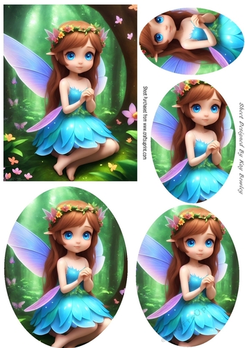 Pretty Fairy In Blue Oval Pyramids (two)