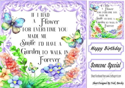 Pretty Garden of Flowers With Butterflies With Verse Purple 8x8 (two)