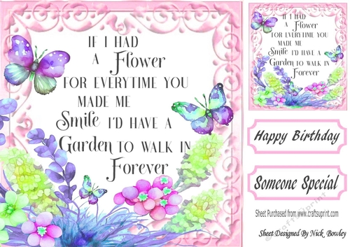 Pretty Garden of Flowers With Butterflies With Verse Pink 8x8 (three)