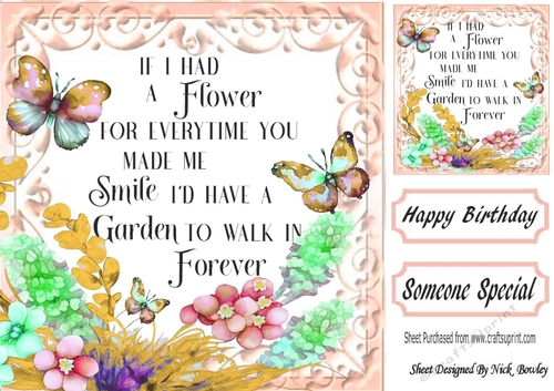 Pretty Garden of Flowers With Butterflies With Verse Peach 8x8 (four)