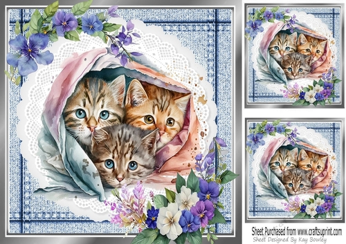  Three Pretty Kittens On Lace with Flowers 8x8 (one)