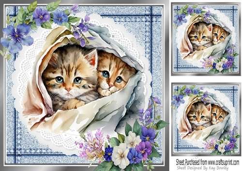 Two Pretty Kittens On Lace with Flowers 8x8 (two)