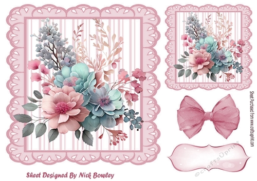 Pretty Pink Blush /Blue Flowers Striped 7x7 Frame (one)