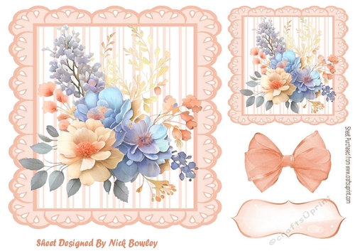 Pretty Peach Flowers Striped 7x7 Frame (four)