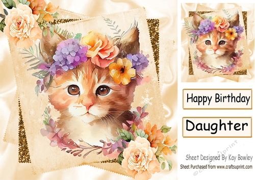 Cute Ginger Kitten with Flowers/Roses 8x8 (one)