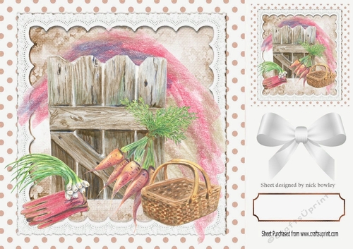 Pretty Garden With Gate, and Vegatables Brown Polkadot 8x8