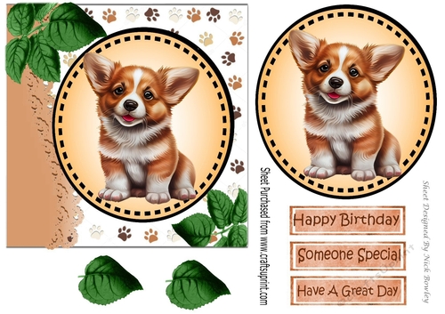 Cute litle dog with leaves (one) 7x7
