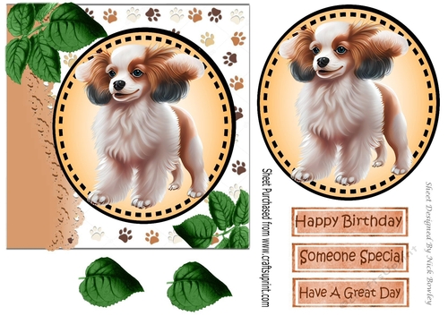Cute litle dog with leaves (two) 7x7