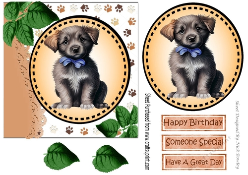 Cute litle dog with leaves (three) 7x7