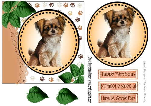 Cute litle dog with leaves (four) 7x7