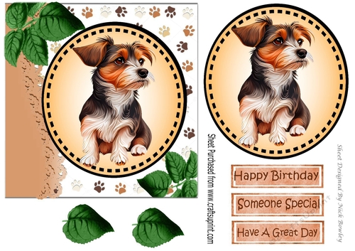 Cute litle dog with leaves (five) 7x7