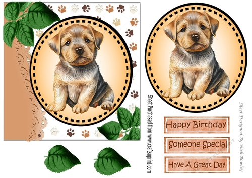 Cute litle dog with leaves (six) 7x7