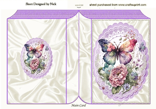 Pretty shades of purple butterflies on lace folded book (one)