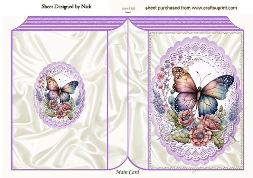 Pretty shades of purple butterflies on lace folded book (two)