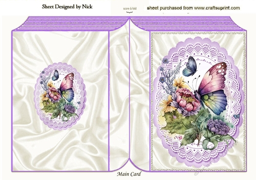 Pretty shades of purple butterflies on lace folded book (three)