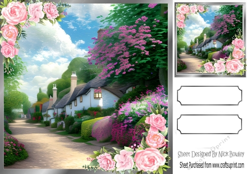 Pretty Cottages Pink Rose Corners 8x8