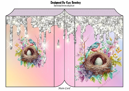 Pretty  Rainbow Folded Book With Sparkle & lovely Bird & Nest (four)