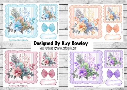  4 Pretty Coloured Flowers Striped 7x7 Frames Mini Kit 