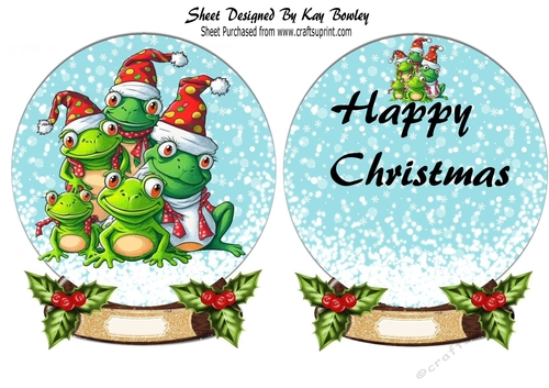 Snowglobe with christmas frogs with holly and insert 