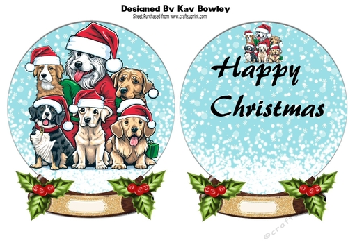 Snowglobe with christmas dogs with holly and insert