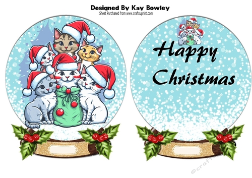 Snowglobe with christmas cats with holly and insert