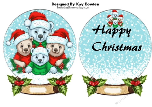 Snowglobe with christmas bears with holly and insert