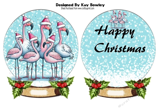 Snowglobe with christmas flamingos with holly and insert