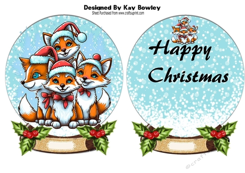 Snowglobe with christmas foxes with holly and insert
