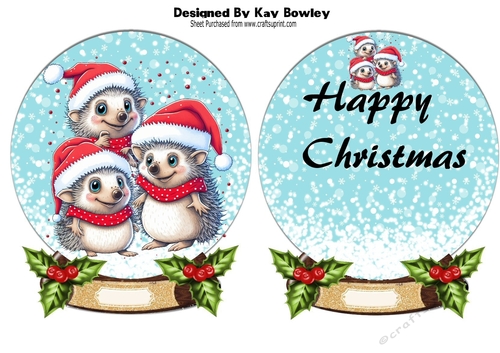 Snowglobe with christmas hedgehogs with holly and insert