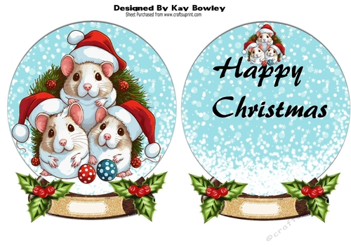 Snowglobe with christmas mice with holly and insert