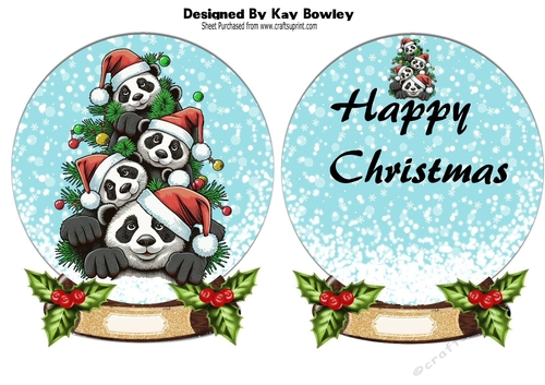 Snowglobe with christmas pandas with holly and insert