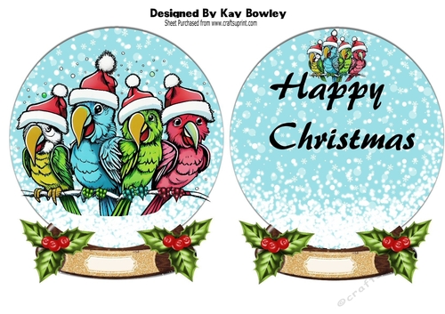 Snowglobe with christmas parrots with holly and insert