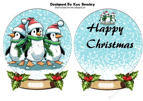 Snowglobe with christmas penguins with holly and insert